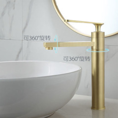 北歐拉絲金色面盆龍頭洗臉盆單孔可旋轉冷熱衛生間水龍頭批發黃銅