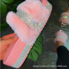 2021 new foreign trade women's shoes cross -border women's shoe plush rhinestone thick bottom cool drags women's shoes, hair and slippers, women