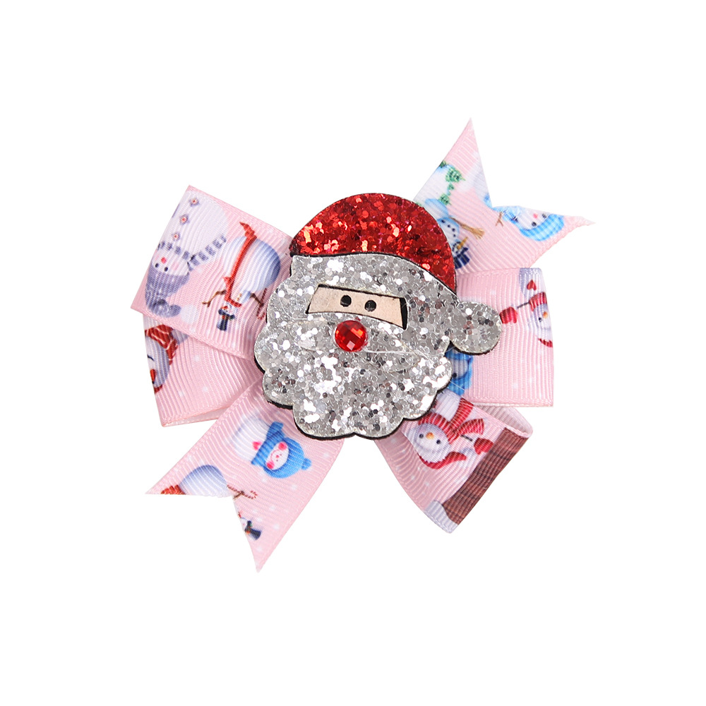 Pasador de pelo navideño con diseño de cuernos de reno, lazo, adornos navideños, dibujos animados infantiles, brillantina, gorro de Papá Noel, clip lateral image 5