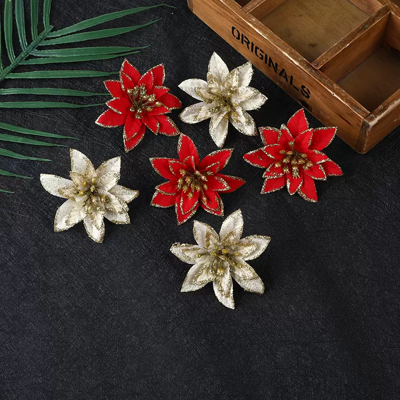 圣诞树装饰花 圣诞花圣诞主题装饰圣诞花环配件 配件小花批发