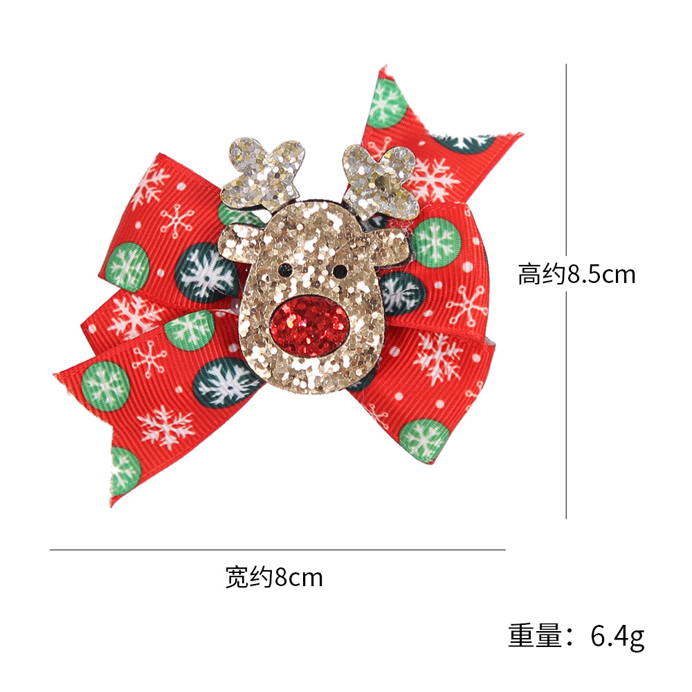 Pasador de pelo navideño con diseño de cuernos de reno, lazo, adornos navideños, dibujos animados infantiles, brillantina, gorro de Papá Noel, clip lateral image 7