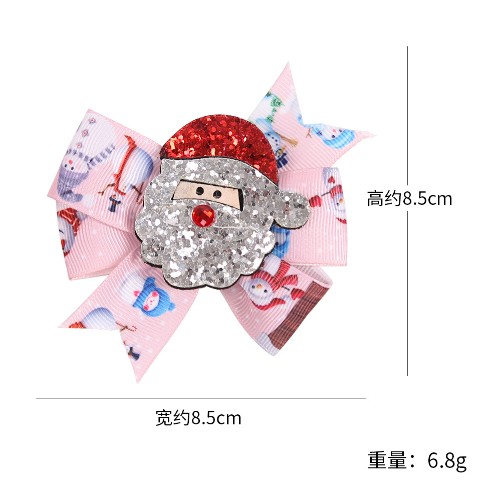 Pasador de pelo navideño con diseño de cuernos de reno, lazo, adornos navideños, dibujos animados infantiles, brillantina, gorro de Papá Noel, clip lateral image 8