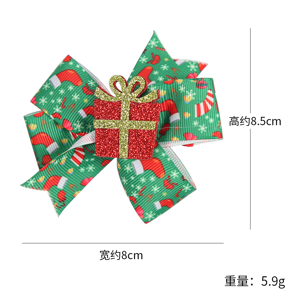 Pasador de pelo navideño con diseño de cuernos de reno, lazo, adornos navideños, dibujos animados infantiles, brillantina, gorro de Papá Noel, clip lateral image 9