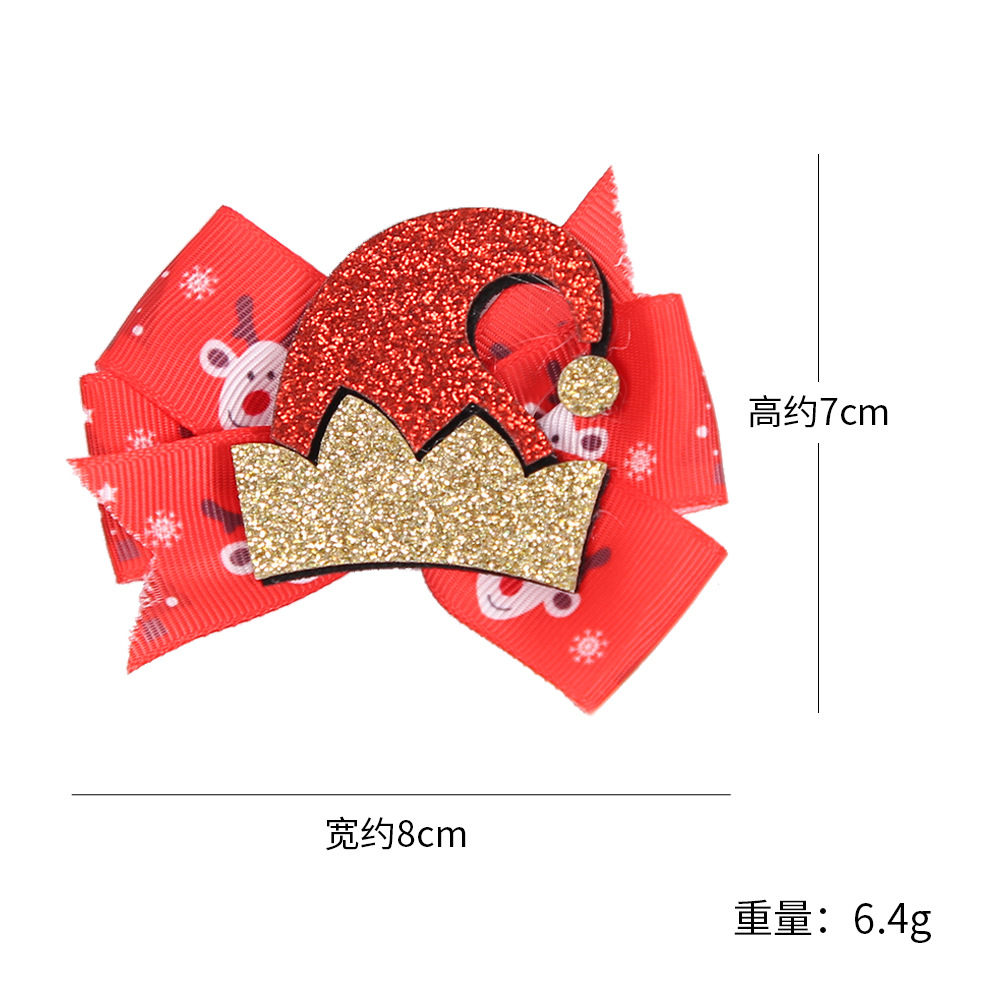 Pasador de pelo navideño con diseño de cuernos de reno, lazo, adornos navideños, dibujos animados infantiles, brillantina, gorro de Papá Noel, clip lateral image 14