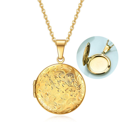 European and American Ins personality DIY creative circular heart-shaped photo frame necklace titanium steel box pendant can open laser necklace 