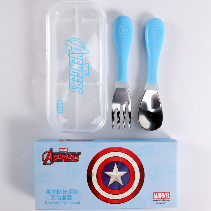 Disney genuine goods Children's Tableware Baby Spoon Fork suit Baby Stainless Steel Fine Fork Spoon Two-piece Set