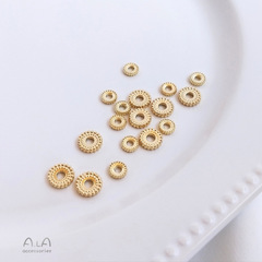 14K包金保色配件麻花邊圓形車輪珠隔片diy手工串手鍊首飾品材料