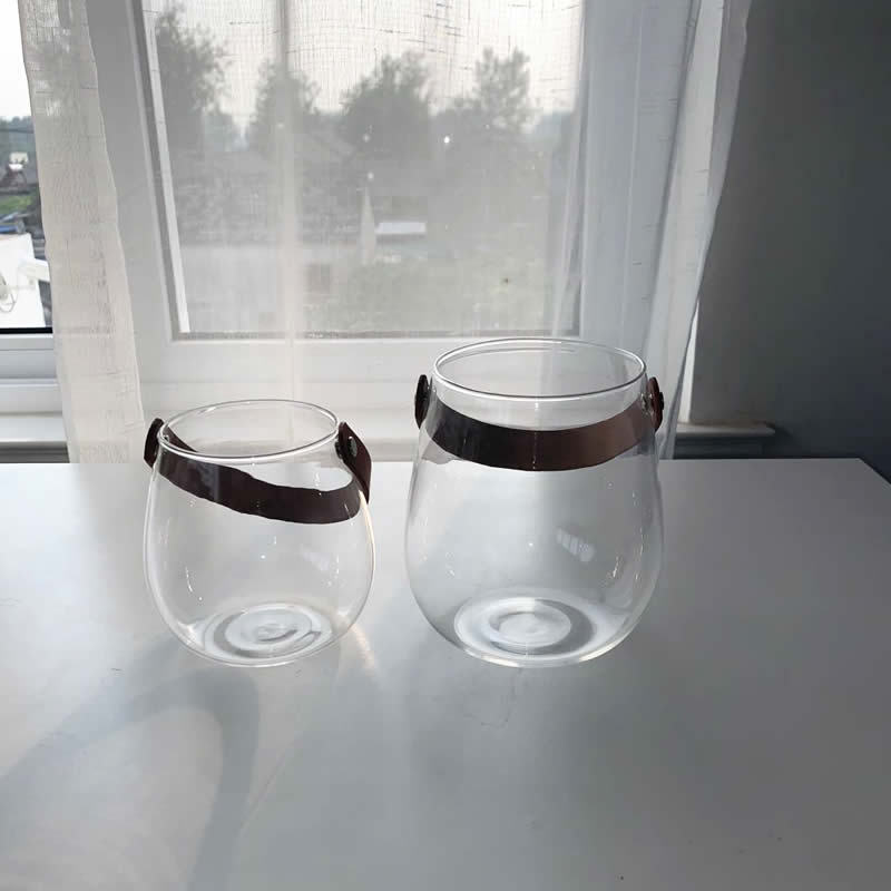 Nórdico creativo cuero portátil vidrio florero hidropónico planta flor taza de vidrio flor seca artesanía hogar creativo