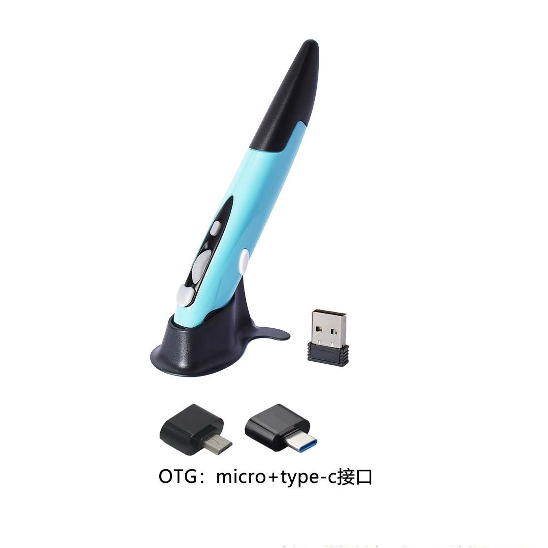 Эргономичная вертикальная беспроводная ручная мышь Pen, 2.4G & Bluetooth, DPI 800–1600, компактный готовый к подарку
