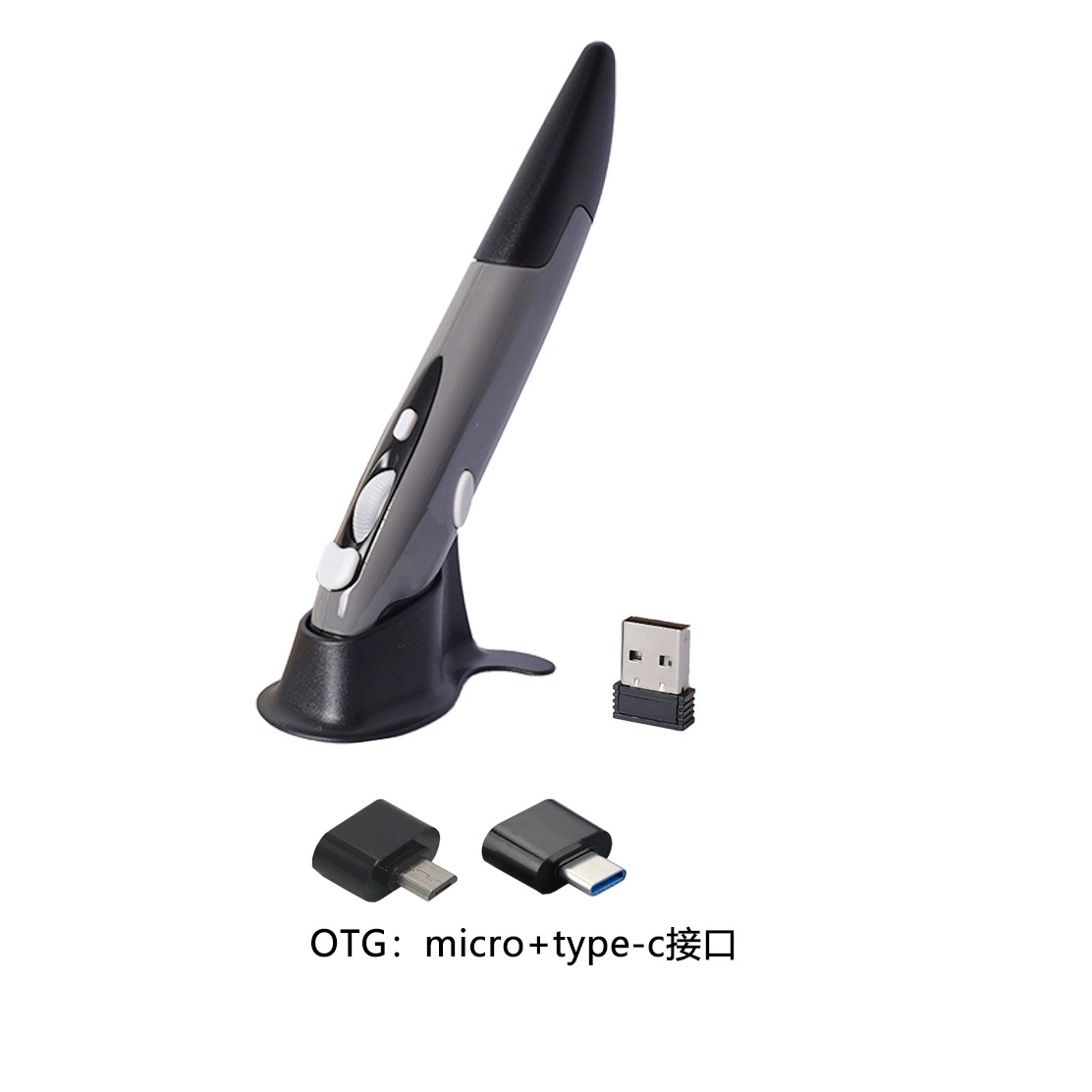 Эргономичная вертикальная беспроводная ручная мышь Pen, 2.4G & Bluetooth, DPI 800–1600, компактный готовый к подарку