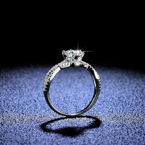 S925 Pure Silver Ring, Moissanite Ring, High-end Women's Ring, Hollow Design, Six-claw Classic Engagement Ring, Live Streaming