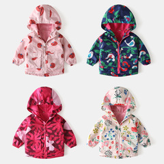 20 New Autumn and Winter Girls Cartoon Print Fleece Windbreaker Children's Down Jacket One Piece Windproof Coat 