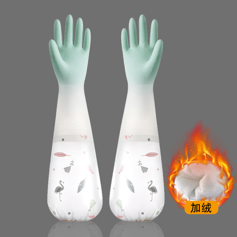 Fleece-lined Dishwashing Women, Durable Rubber Two-tone Gloves For Laundry Household Chores, Winter Kitchen Use,_voghion.com