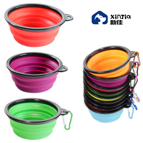 Portable Pet Folding Bowl Dog Food Bowl Pet Supplies Teddy Golden Retriever Outdoor Travel Bowl with Belt Strap Wholesale