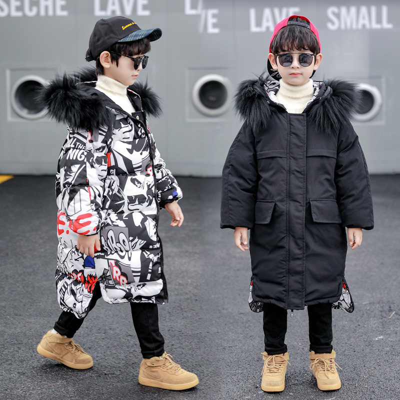 Ropa para niños, abrigo de algodón con relleno de plumón para niños, invierno 2024, abrigo de algodón de longitud media para niños, chaqueta de algodón gruesa para niños medianos y grandes