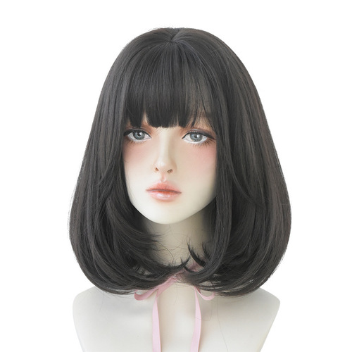Oushuo Factory Wholesale False Hair for Women Short Pear Shaped Shoulder Full Head Wig Natural and Fluffy Collarbone Wavy Hair System