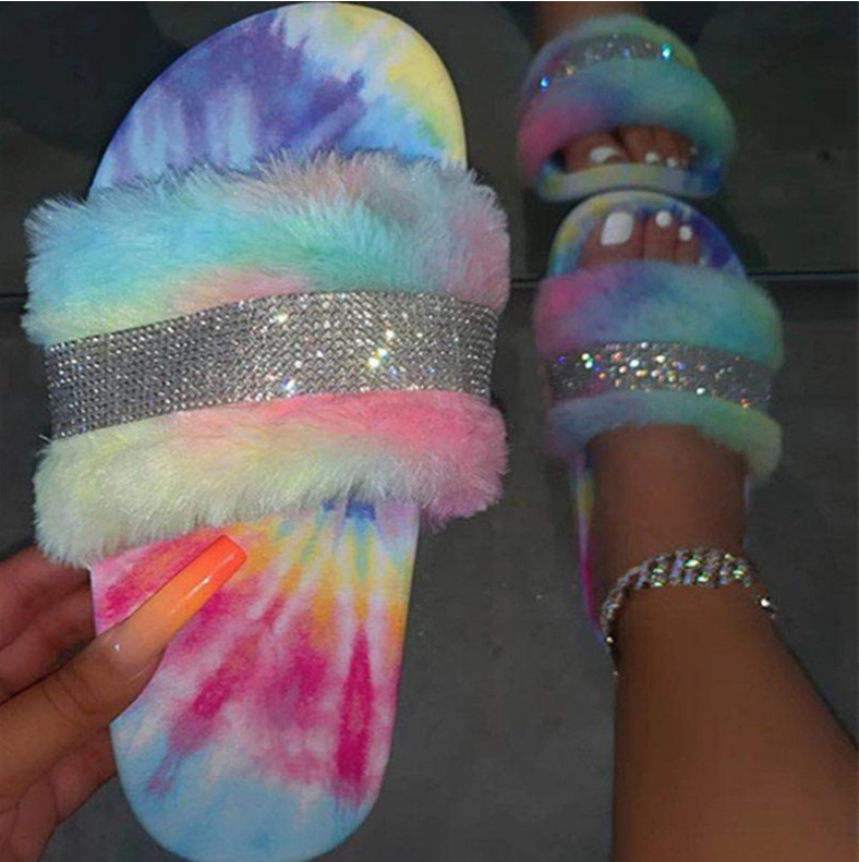 2021 nuevos zapatos de mujer de comercio exterior zapatos de mujer transfronterizos sandalias de plataforma de diamantes de imitación de felpa zapatos de mujer Zapatillas peludos zapatos de mujer