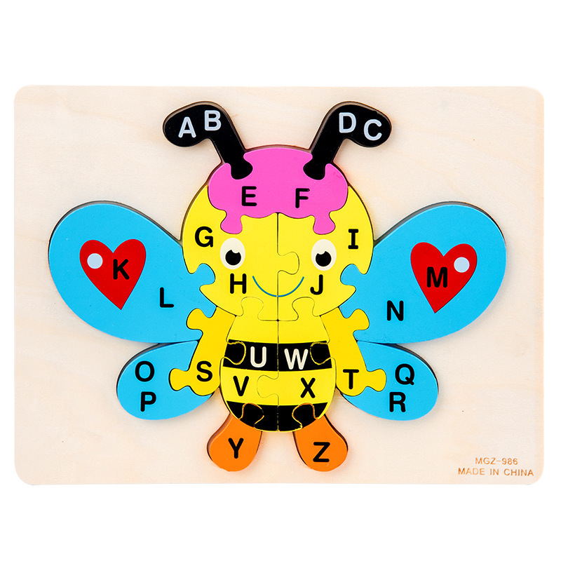 Cruz-frontera niños de madera hebilla animal rompecabezas digital tridimensional 26-Carta rompecabezas educación temprana juguetes educativos al por mayor