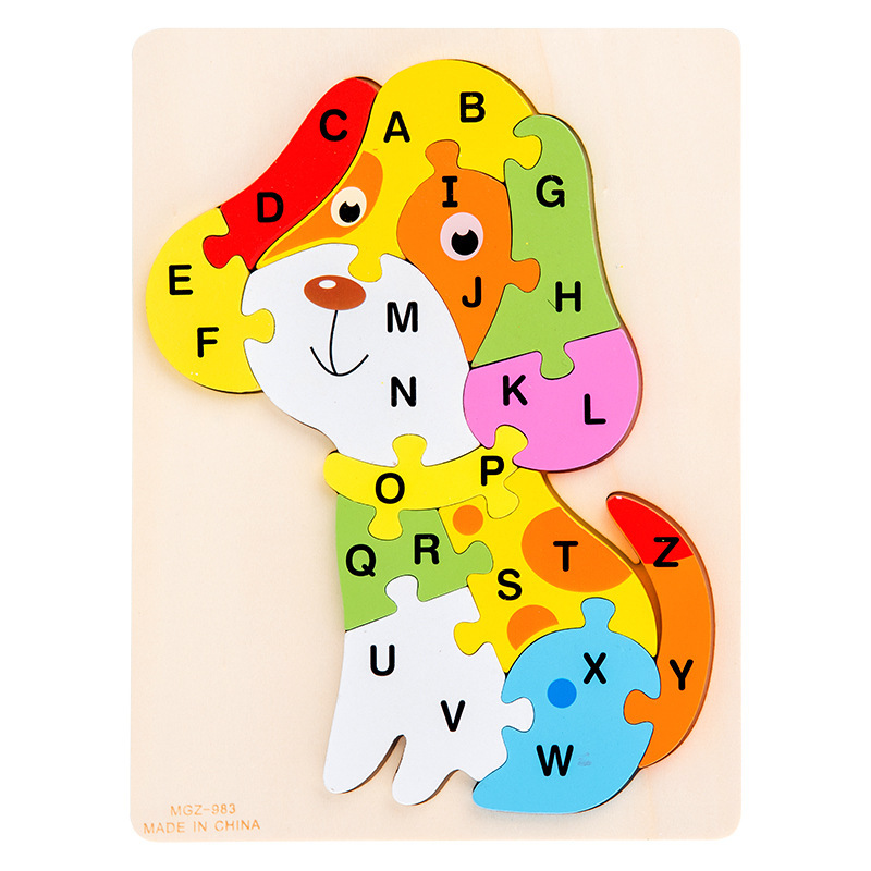 Cruz-frontera niños de madera hebilla animal rompecabezas digital tridimensional 26-Carta rompecabezas educación temprana juguetes educativos al por mayor