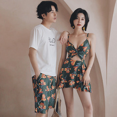 Vintage Green Couple's Swimsuit 2020 New Design One-piece Conservative Covering Belly Slimming Beach Vacation Hot Spring Swimsuit for Women