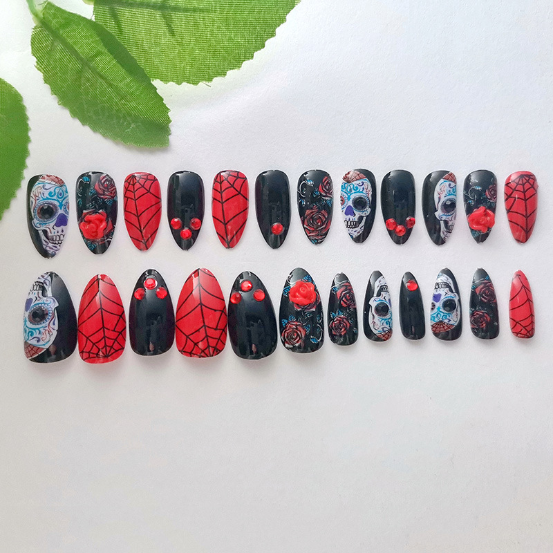 Wearable Nails Creative Skull Ladies Adult Nails 24 Pieces Halloween Manicure Extension Fake Nails