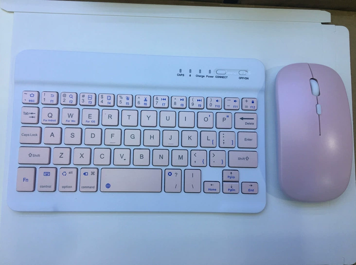 Bluetooth Keyboard & Mouse Set (Apple-compatible), Slim Wireless 7/10" Tablet Holder, Rechargeable Mouse