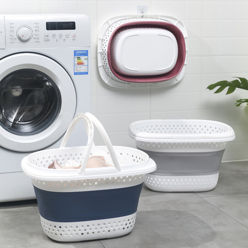 Folding dirty clothes basket Home wall-mounted clothes storage basket Bathroom dirty clothes basket Plastic laundry blue large
