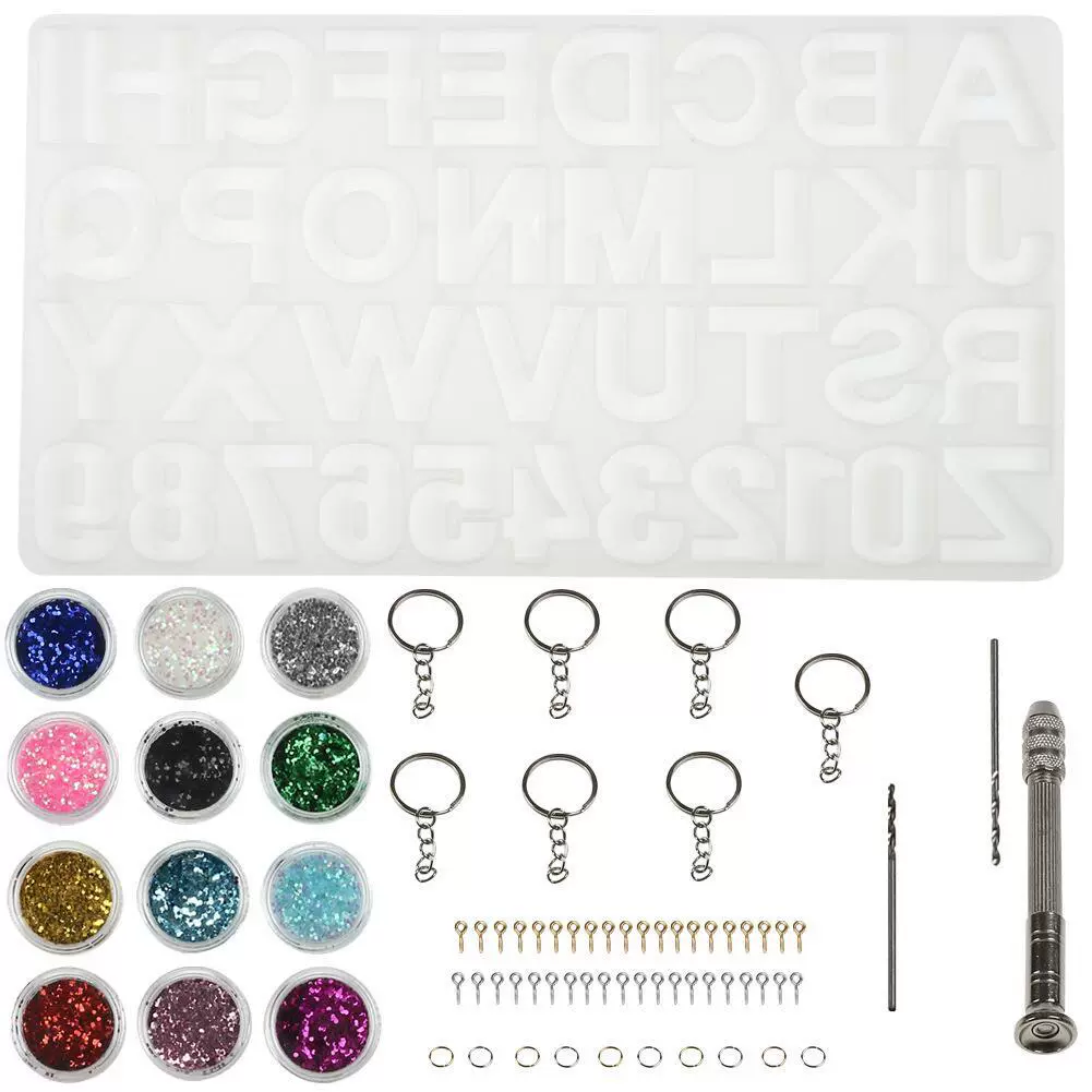 Set, epoxy resin, accessory with accessories with letters, silicone mold, DIY