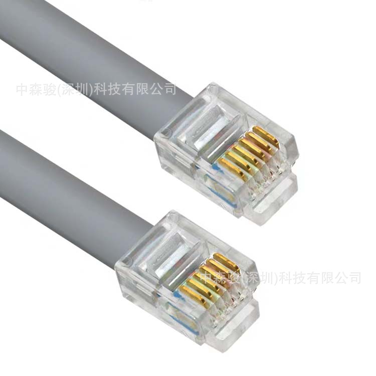 厂家现货6芯扁平线纯铜多股28AWG连接线6P6C电话线延长线