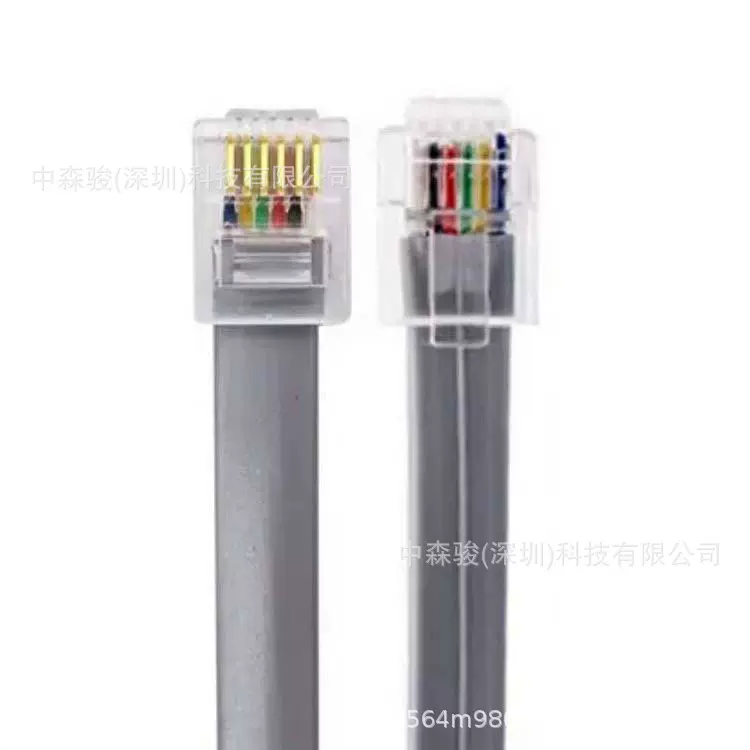 厂家现货6芯电话线延长线纯铜6P6C水晶头扁平电话连接线0.2米