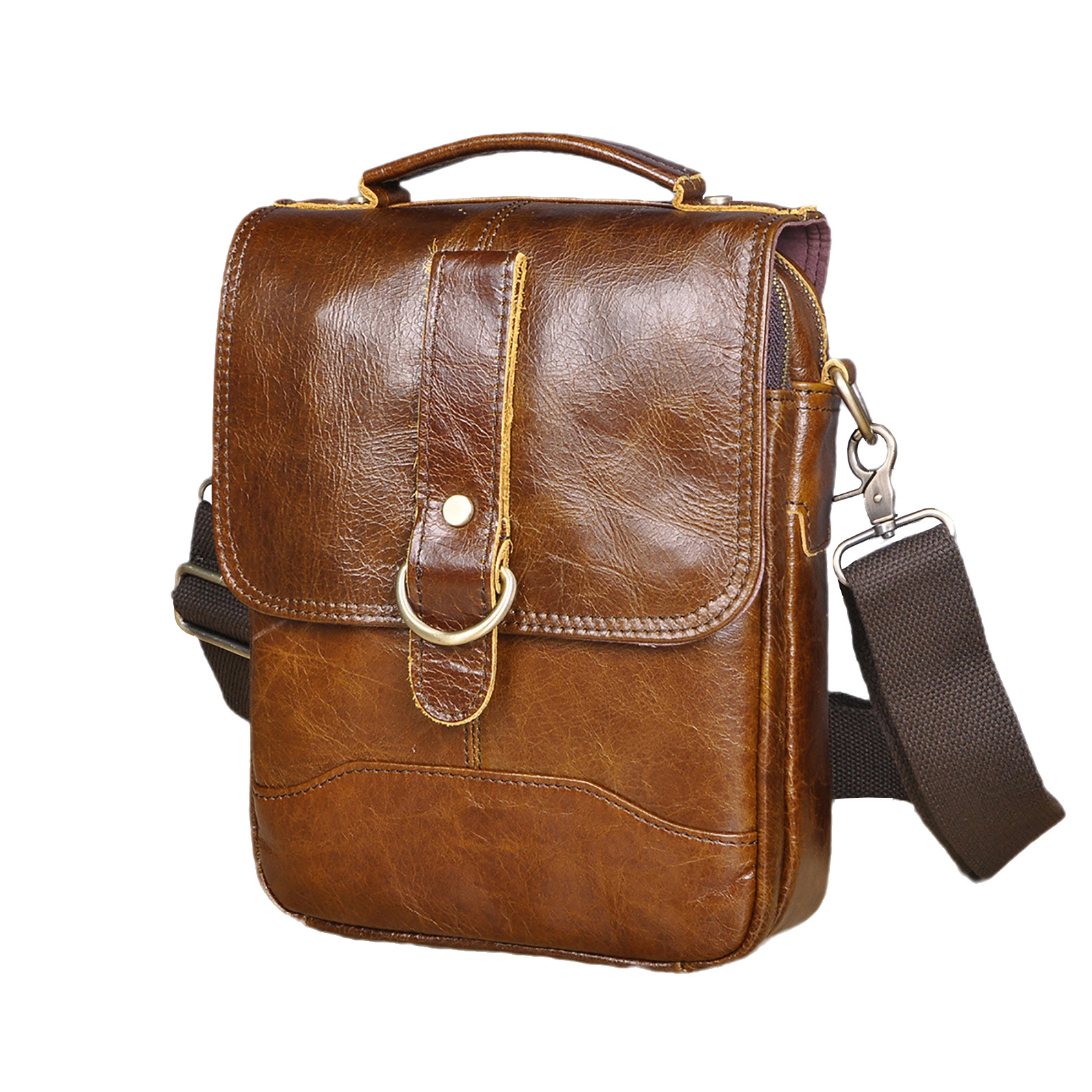 油腊皮牛皮 外贸欧美复古男士8寸夏季旅游户外单肩斜跨包143