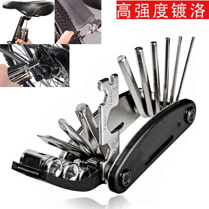 Herramienta de combinación de reparación de bicicletas 16 en uno bicicleta de carretera de montaña multifuncional Reparación de neumáticos de coche reparación llave traje