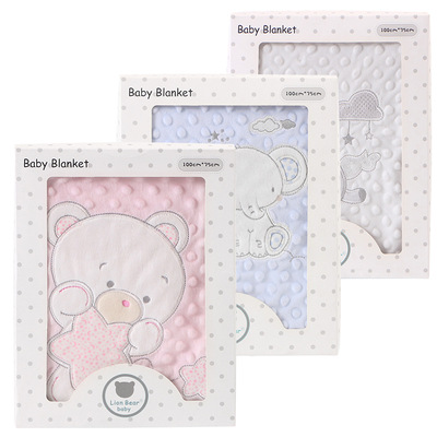 高品质秋冬婴幼儿盒装柔软泡泡绒童被盖毯子抱被100*75CM礼品盒