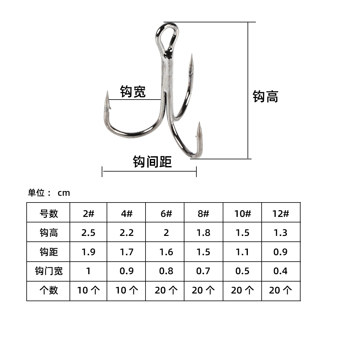 Gancho de pesca transfronterizo de 100 piezas en caja tres ganchos de púas de acero de alto carbono gancho de anclaje de pesca artes de pesca