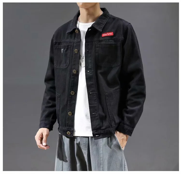Chaqueta de mezclilla para hombres, Europa y América, nueva chaqueta de mezclilla casual de color sólido, chaqueta suelta de moda coreana de gran tamaño para hombres
