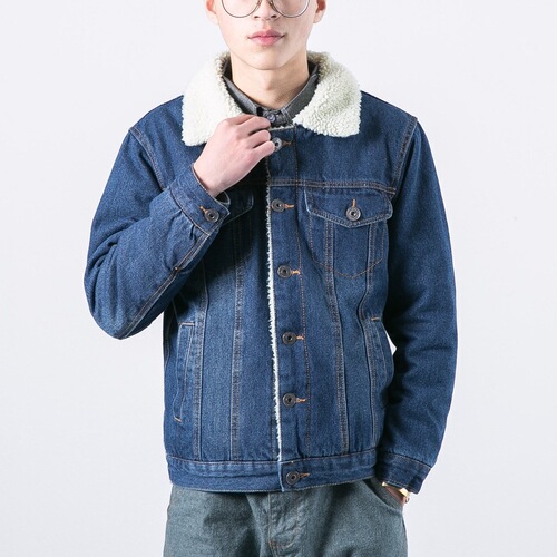 Jeans jacket for men in autumn and winter, loose lambswool coat with stand-up collar, couple set, baseball style casual top clothing
