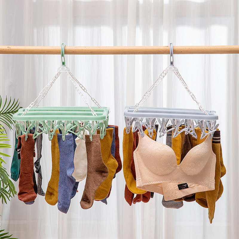 Creativo 32-clip plegable percha hogar tendedero multi-funcional cuadrado plástico suspensión a prueba de viento calcetines clip al por mayor