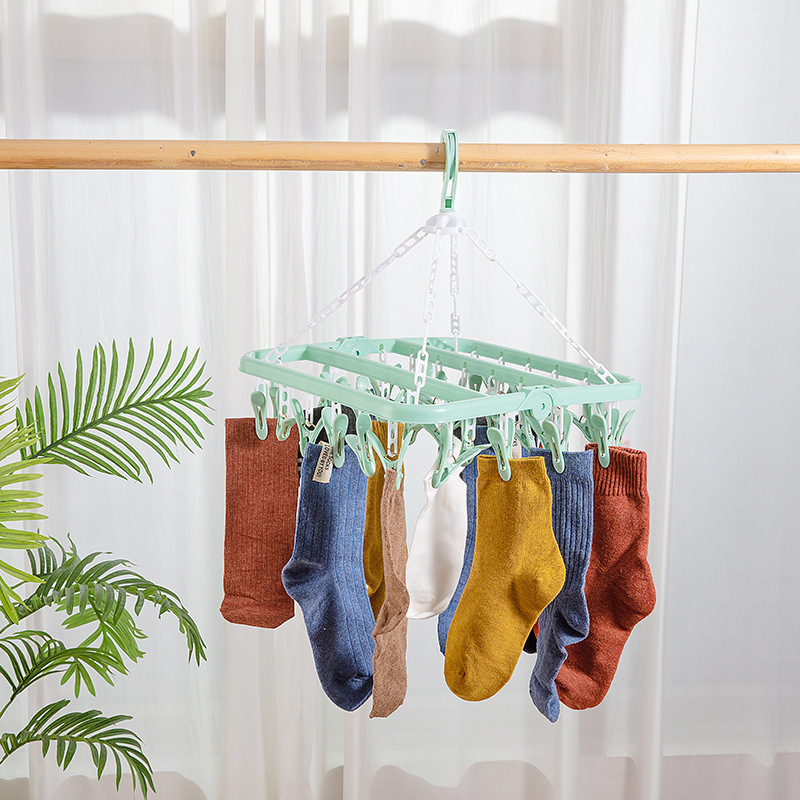 Creativo 32-clip plegable percha hogar tendedero multi-funcional cuadrado plástico suspensión a prueba de viento calcetines clip al por mayor