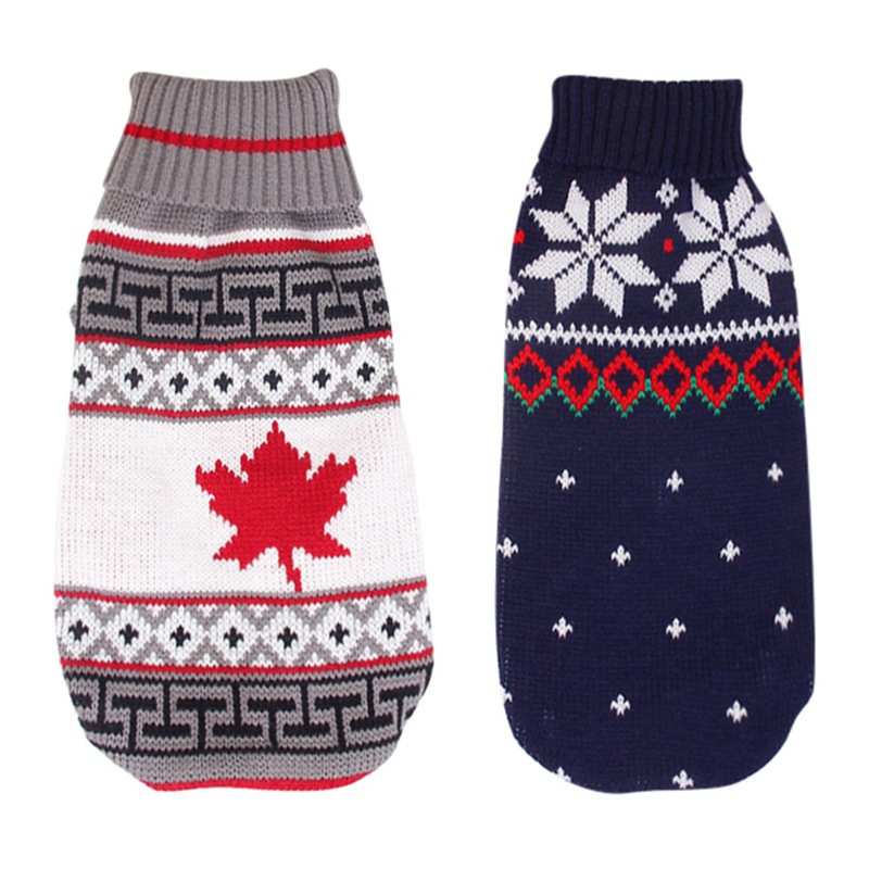 Christmas Reindeer Maple Leaf Snowflake Holiday Pet Clothes Turtleneck Knitted Sweater Dog Cat Clothing Winter Coat_voghion.com