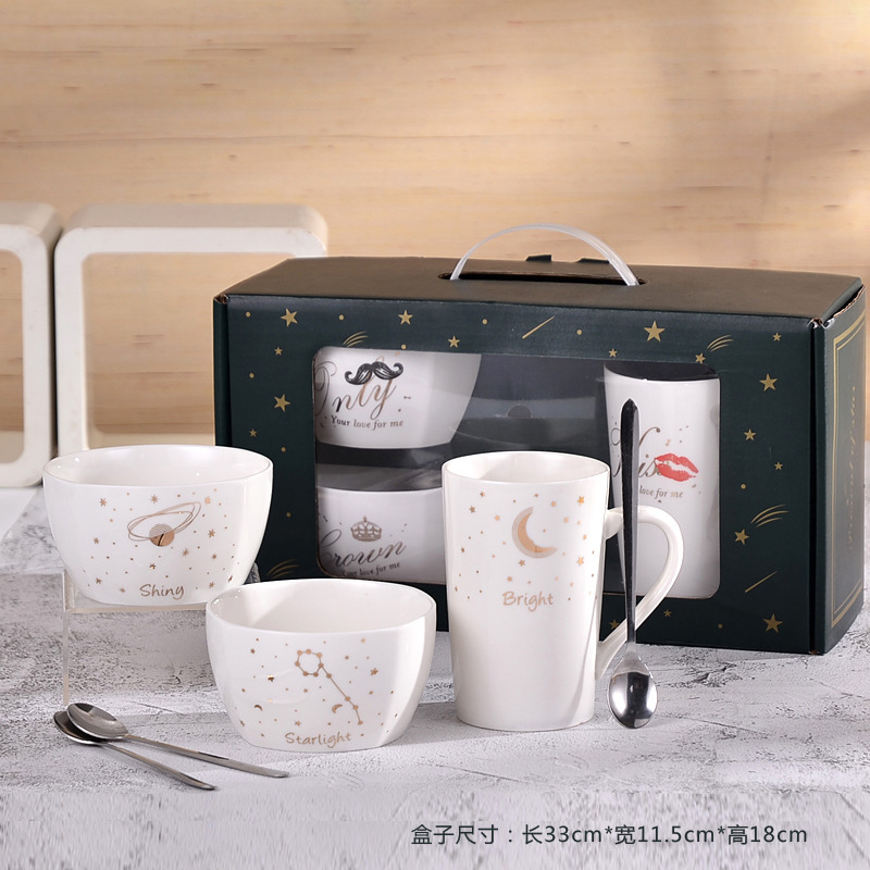 제조업체의 창의적인 세라믹 머그컵 북유럽 스타일 2볼 1컵 선물세트 식기류 오픈 행사 판촉 선물