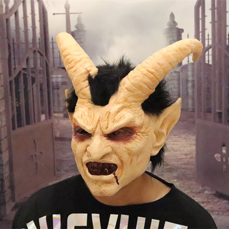 Cara humana Lucifer látex máscara cuerno cabeza cubierta Halloween Cospal props