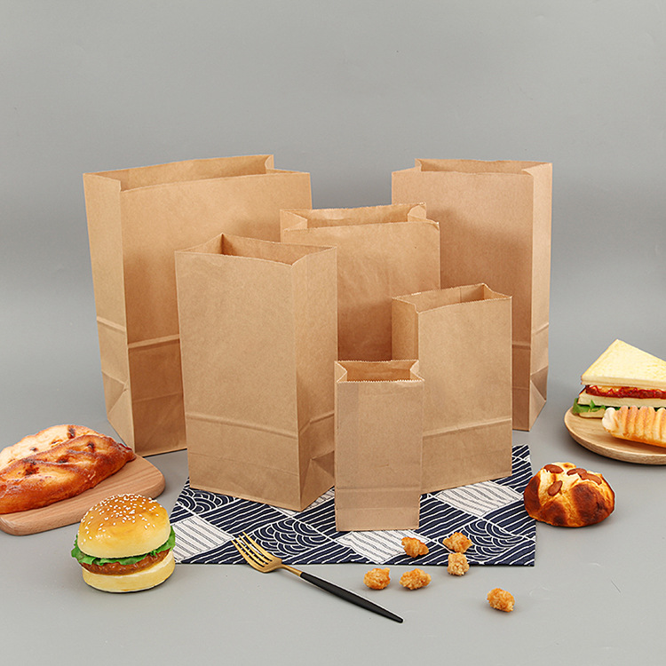 可降解牛皮纸食品袋防油烘焙食品方底袋一次性吐司外卖打包袋
