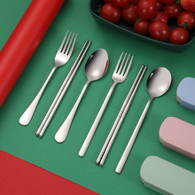 跨境304韩式不锈钢餐具勺叉筷子便携三件套学生旅游礼品印刷LOGO