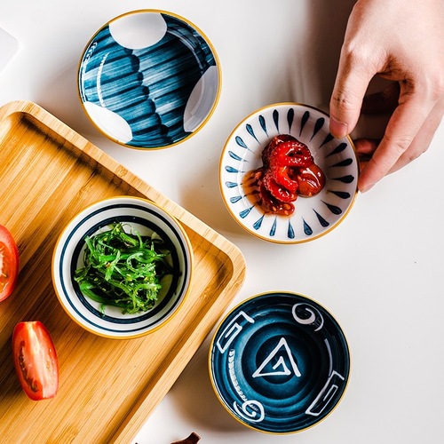 网红日式餐厅创意手绘家用陶瓷调味碟圆形小吃碟子餐具蘸料酱油碟