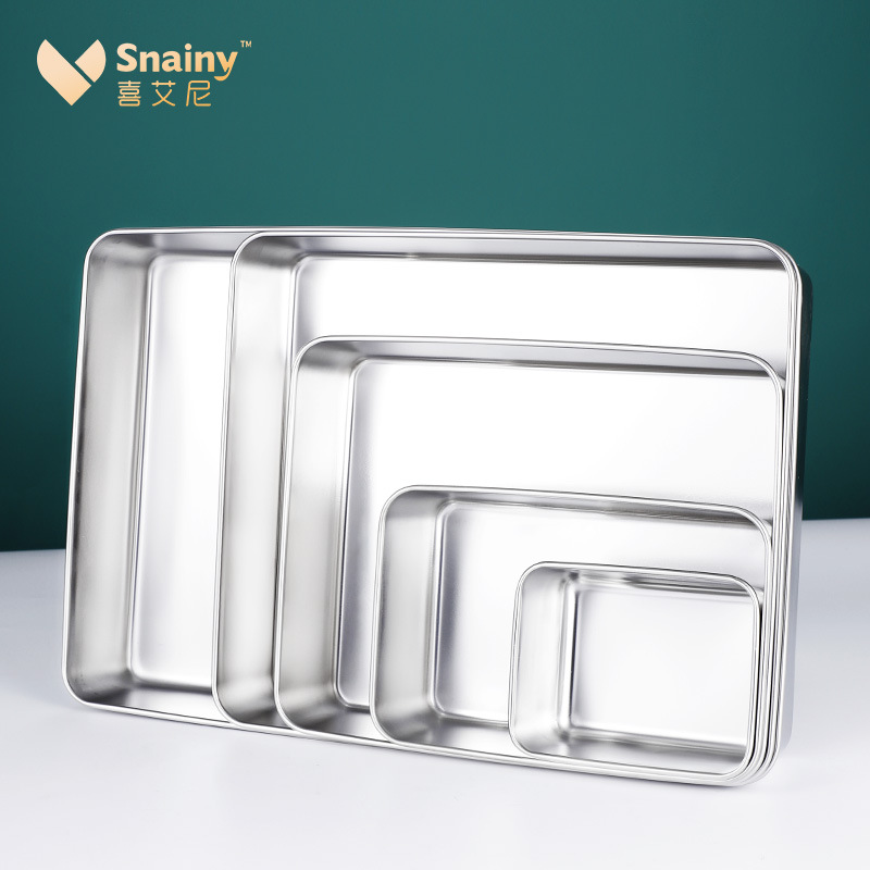 Placa rectangular de acero inoxidable placa de cocina hogar caja con tapa Placa de pastel al vapor bandeja plana placa cuadrada