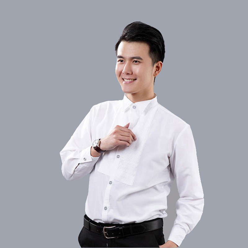 Photo Studio Men's Performance White Shirt Stage Performance Clothing Small Pointed Collar Crumpled Red Song Chorus Performance Dress Shirt