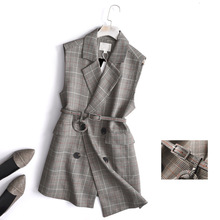 现货厂家批发马甲外穿韩版显瘦格子百搭中长款无袖格纹西装马夹女