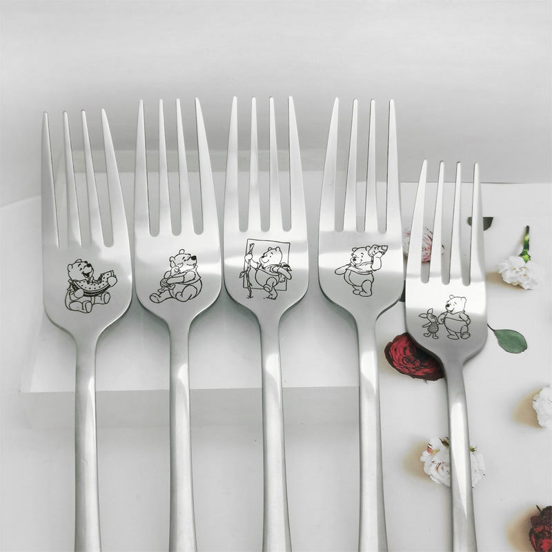 Christmas gift cartoon bear fork spoon lettering Pooh ice tip spoon long handle spoon logo family tableware