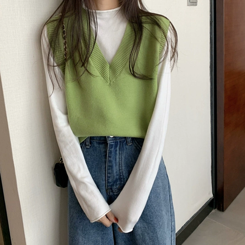 Vest, summer black autumn knitted sweater, high collar