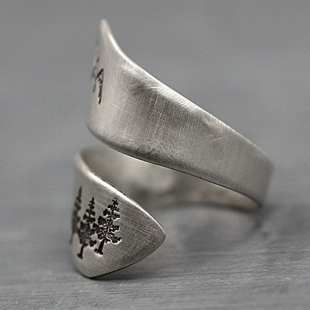 Mountain And Forest Adjustable Open Ring For Women Sterling Silver_voghion.com